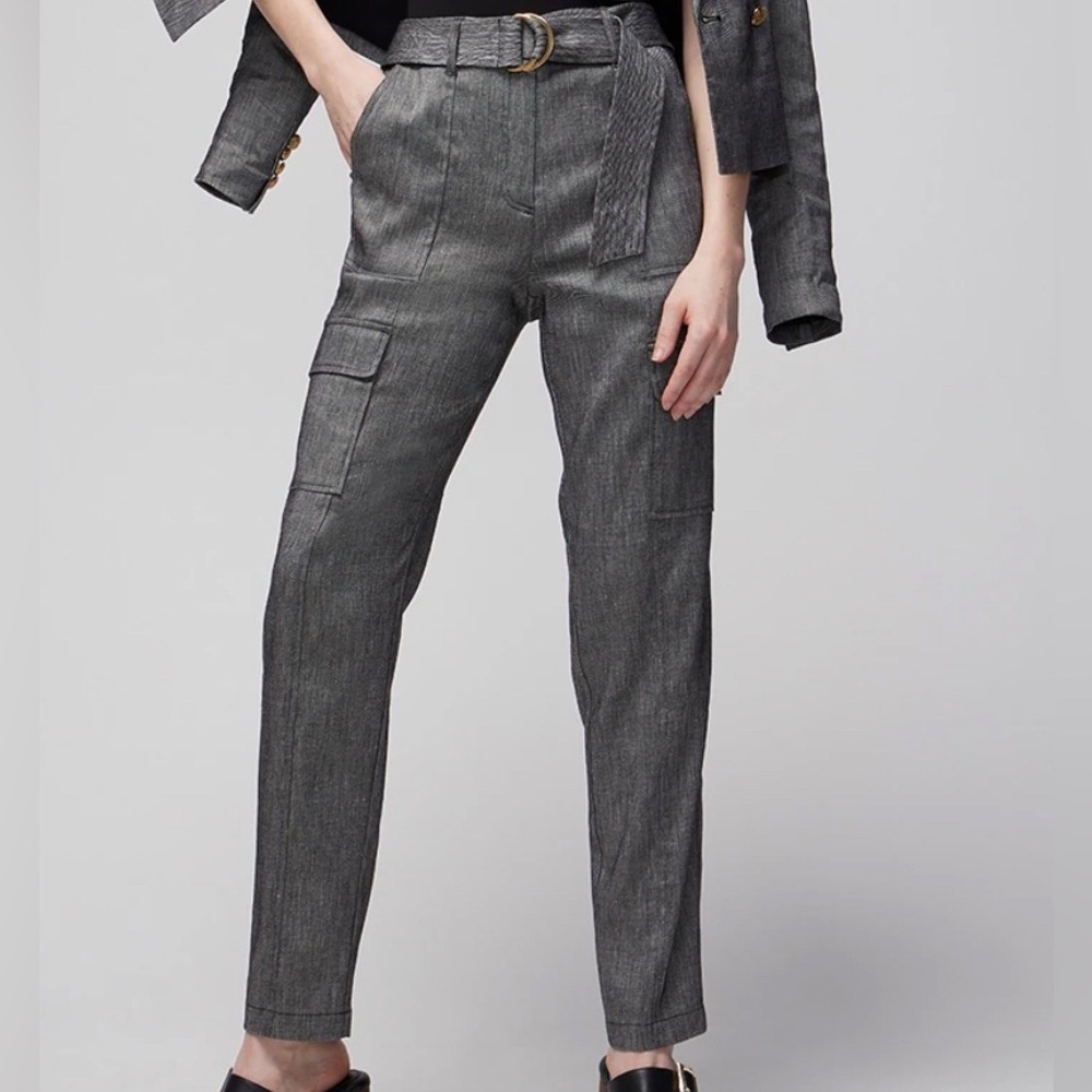Two - White House black market linen belted utility pants